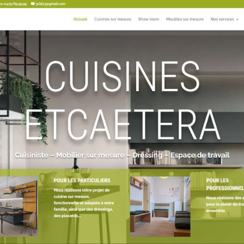 Site Internet de Cuisines Etcaetera réalisé par MMBeWeb. Cuisiniste sur mesure à Braine-le-Comte. Site avec blog dont les contenus sont créés par nous et republiés sur Facebook.