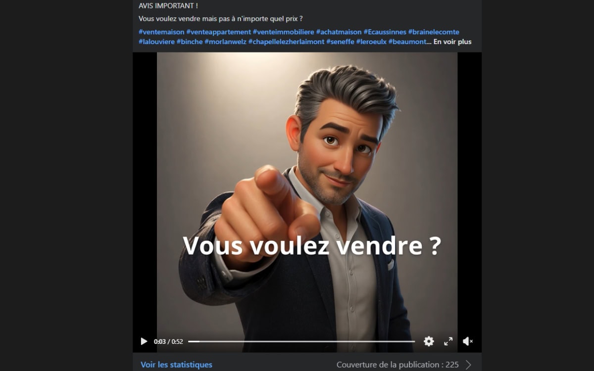 Un clip Facebook réalisé par MMBeWeb pour la société immobilière Binche Immo