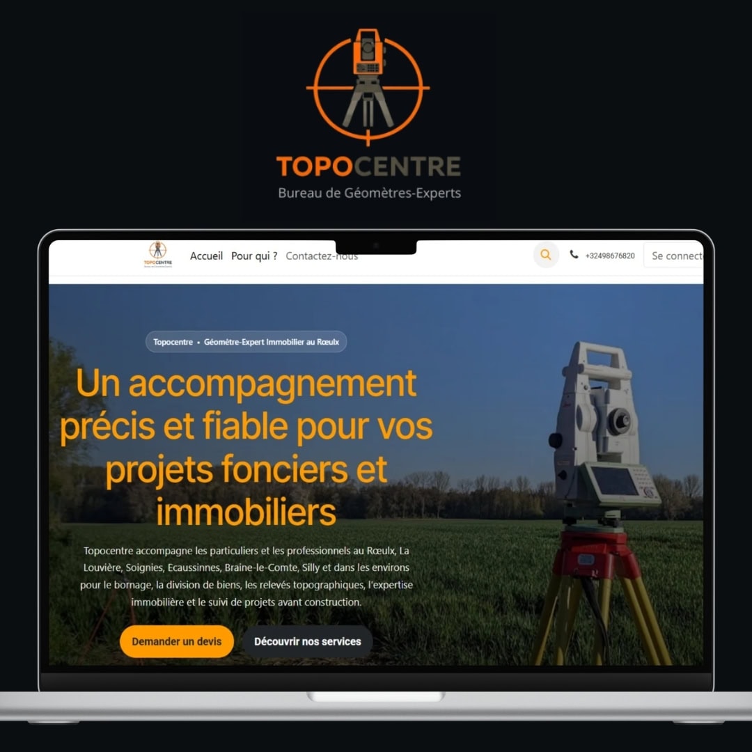 Site Odoo réalisé par MMBeWeb pour TOPOCENTRE, bureau de géomètres-experts immobiliers